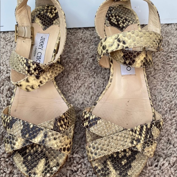 Jimmy Choo snakeskin print Connor wedge strappy sandals - Picture 2 of 9